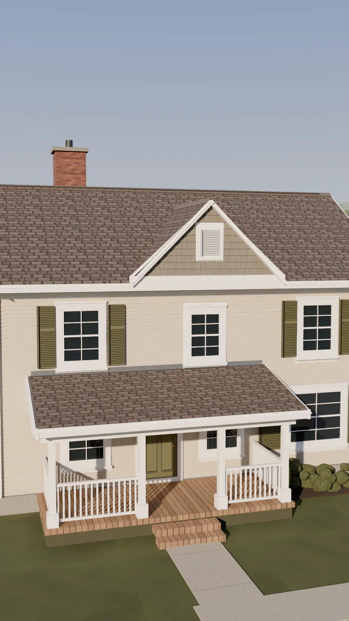 The house with new lap siding, trim and a shake gable accent